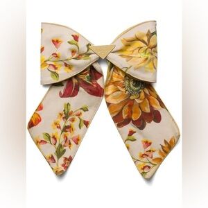 Prada Floral Silk Bow Scarf in Cream and Yellow